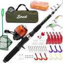 Kids Fishing Pole, Kids Portable Telescopic Fishing Rod Set, Tackle Box and Fishing Net Combo Kit, Kids Fishing Gear for Boys and Girls Age 5-10 and Youth