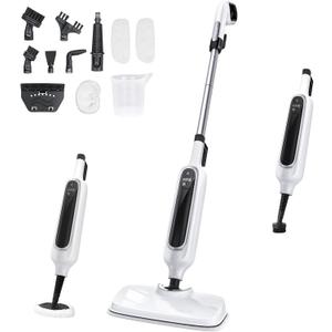 12-in-1 Steam Mop, Detachable Handheld Steam Cleaner for Home, 23FT Cord, 3 Steam Modes & LED Display, Steam Mops for Floor Cleaning, Bathroom, Windows, Sofas, Clothes, Tile Grout, Carpets, Furniture (Gray)