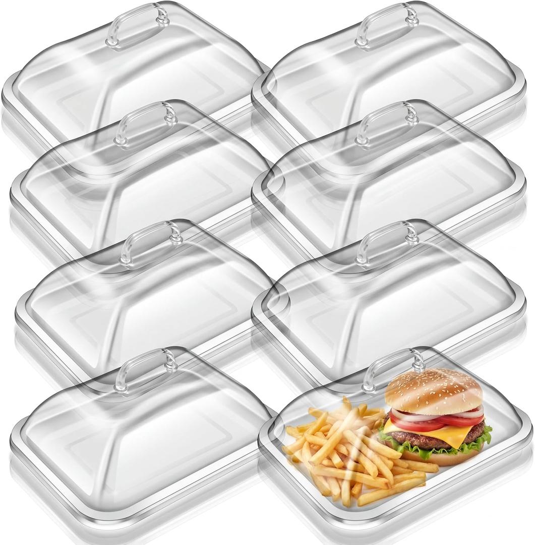 8 Pack Clear Acrylic Serving Tray with Dome Lid Rectangular Food Tray for Cake Dessert Buffet Serving Food Banquets Parties Restaurant Display,10.83 x 8.46 x 5.59 in
