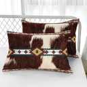 Bohe Cowhide Comforter Set, Twin Size, Brown and White Fur, Animal Print, Soft Microfiber, All Season (1 Comforter & 2 Pillowcases)