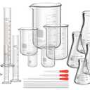 Frienda 50/100/250/500/1000ml Lab Glassware Include Graduated Cylinder, Glass Beaker Set, Glass Dropper, Stirring Rod, Measuring Cups for Laboratory Science Chemistry Supplies (20 Pcs)