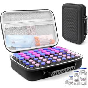 Krypthos 60 Slots Insulin Vial Protector Case, Insulin Vial Organizer Bag for Diabetics Standard 1ml 3ml 5ml and 10ml Vials, Diabetes Insulin Carrying Case Fridge Holder Storage Holder, No Ice Pack