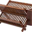 HBlife Dish Rack,Teak Folding 2-Tier Collapsible Drainer Dish Drying Rack with Utensils Flatware Holder Set (Dish Rack with Utensil Holder)