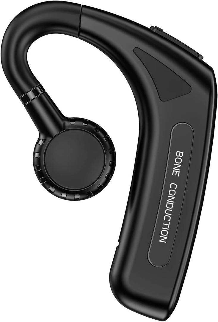 Open Ear Headphones Wireless Bluetooth Single Bone Conduction Wireless Earbuds with Earhooks Bone Conduction Headphones Bluetooth Head Set Earphones IPX5 Waterproof Long Battery Life Earpiece Black