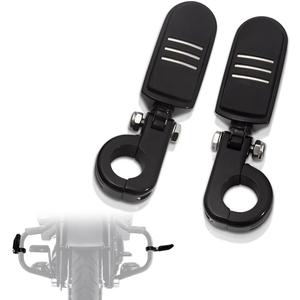 FOVPLUE 1.25" Highway Footpegs, Adjustable Footrest w/Mounting P-Clamps for Harley Touring Softail Dyna Sportster Honda Kawasaki Suzuki Yamaha Indian Victory w/1-1/4" Engine Guard, Gloss Black#1