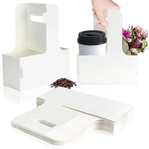 2 Cup Disposable Drink Carrier for Delivery with Handle,15 Count White Paperboard Cup Holder,Cup Carriers for Hot or Cold Drinks,Coffee Carrier, Food Delivery,Take Out Cup Carriers (White, 15 PCs)