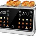 Smart Toaster 4 Slice with Dual Touchscreen & Independent Controls, 1800W Stainless Steel, Wide Slots for 6 Bread Types & Toast Settings,Single-Slice Modes, Defrost, Reheat