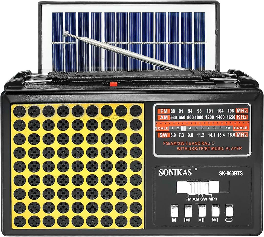 Emergency Weather Radio Solar Hand Crank AM/FM/SW/NOAA Weather Alert Portable Radio with Cellphone Charger, Headphone Jack, Flashlight, Reading Lamp and SOS Alarm for Outdoor (Yellow)