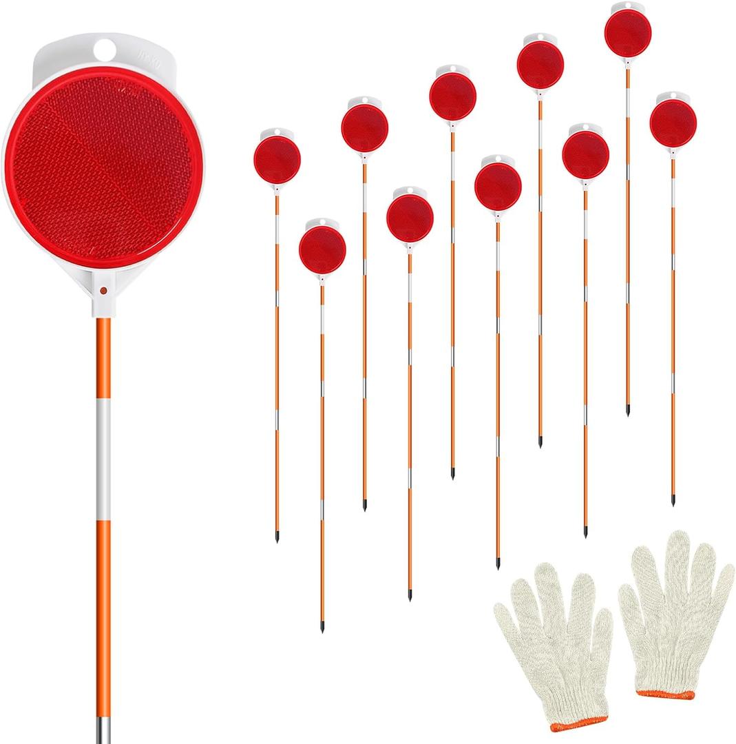 10Pcs Reflective Driveway Markers,48in Reflective for Driveway on Poles, Orange Fiberglass Snow Stakes with Double Sided Reflector and Reflective Tape for Parking Lots, Walkways and Sidewalks (10)