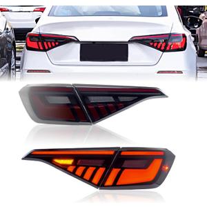 Tail Lights Assembly for Honda Civic 11th Gen 2022 2023 2024, Smoked Len LED Taillight Assembly Fit for 11th Gen Civic Sedan Rear Lamp with Animation DRL Sequential Indicator(Red)