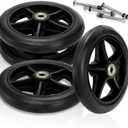 Covzoe 4 Pack 6 Inch Wheelchair Wheels Replacement, Anti Slip Solid Walker Wheels with 4 Axles, Heavy Duty Caster Roller Wheel Wheelchair Front Wheel Accessories, Safe Rolling for Most Floors, Black