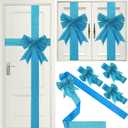Ganeen 7 Pieces Christmas Cabinet Door Ribbon Bow Large Christmas Festive Ribbons Cabinet Bows Xmas Tree Wreath Bow (Blue)