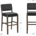 Nathan James Cohen Mid-Century Modern 29 in. Wood Bar Stool, Upholstered Faux Leather Bar Height Stool with Solid Wood Frame, Black, Set of 2