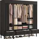 Portable Closets for Hanging Clothes,Clothes Rack with Cover,Portable Wardrobe Closet with 3 Hanging Rods, 6 Storage Shelves and 4 Drawers,55.1" L x 17.7" W x 67.7" H,Black