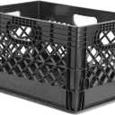 JEZERO 24 Quart Heavy Duty Plastic Crate | Stackable Multi-Purpose Storage Bin for Garage, Home, Office, Groceries, Outdoor, Camping & Kayaking | Black Utility Tote, 19" x 13" x 11"