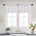 White Kitchen Valances for Windows 2 Pack Farmhouse Waterproof Rod Pocket 16 Inch Blackout Valance Curtains for Bedroom Living Room Bathroom Office Privacy Small Front Door Window Covering Shade
