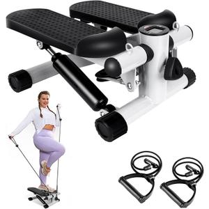 Stepper for Exercise at Home, Stair Stepper with 2 Resistance Bands, Mini Stepper with 300LBS Loading Capacity & LCD Monitor, Super Quiet Hydraulic Fitness Steppers Full Body Workout Machine