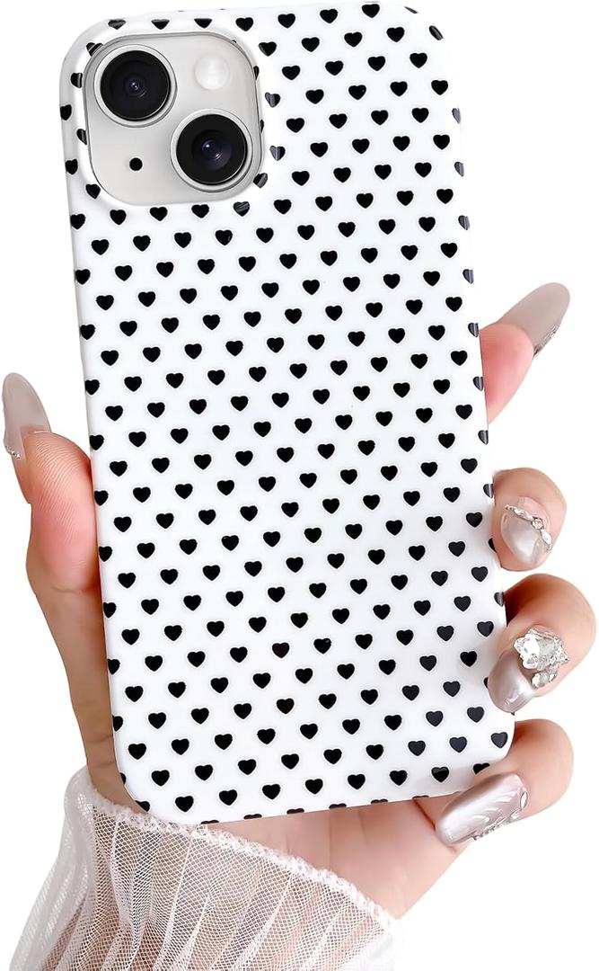 2 x Skyseaco for iPhone 14 Case Cute Aesthetic Heart Phone Case Soft Slim TPU Shockproof Phone Cover for Women Girls - White