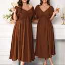 SCOMCHIC Women's Wedding Guest Cocktail Dresses Sweetheart Neckline Ruffle Sleeve A Line Maxi Dress (XXXL)