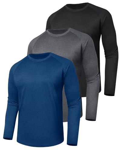 3 Pack Long Sleeve Shirts for Men - Quick Dry Moisture Wicking UV Sun Protection T-Shirts for Fishing Workout Athletic Gym, Medium