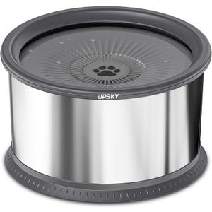 UPSKY 6.5L Dog Water Bowl,1.6 Gallon Super Large Capacity No Spill Dog Water Bowl,Stainless Steel Spill Proof Slow Water Feeder,No Splash Water Bowl with Anti-Slip Mat for Messy Drinkers Grey