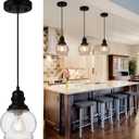 WILON Kitchen Island Light Fixtures, Black Pendant Light with Seeded Glass Shade Mini Pendant Lighting for Kitchen Island, Farmhouse Ceiling Light for Kitchen Island Dining Room Hallway Living Room