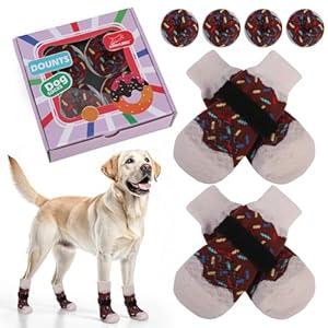 EXPAWLORER 4 Pcs Anti Slip Dog Socks for Prevent Licking Paws, Snow Winter Dog Boots & Paw Protectors, Dog Booties for Hardwood Floor, Dog Shoes for Small Medium Large Senior Dogs