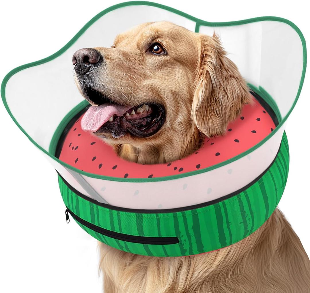Supet Raised Inflatable Dog Cone Collar to Stop Licking, Soft Dog Cone Alternative After Surgery, Pet Neck Donut Collar for Small Medium Large Dogs (M(Neck 9"-12.5"), Watermelon)
