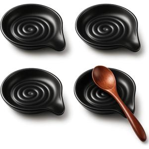 Nuogo 4 Pack Christmas Ceramic Spoon Rest for Stove Top, 6.1" Large Spoon Holder, Gift for Christmas Kitchen Counter Decor, Heat-resistant Cooking Utensil Holder, Coffee Spoons Rest