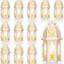 12 Pcs Moroccan Style Candle Lantern Ramadan Lanterns Vintage Decorative Candle Holder with Transparent Glass Hanging Ramadan Decorations for Wedding Eid Mubarak Indoor Outdoor Event Party Tabletop