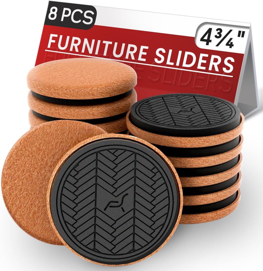 4" Felt Furniture Sliders for Hardwood Floors, 8 PCS Furniture Pads for Tile Floors, Furniture Movers Sliders for Heavy Furniture, Felt Sliders Move Large Furniture Easily