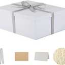 Extra Large Gift Box with Lid 17x13x6 Inches, White Gift Boxes for presents Packaging for Birthdays, Valentine's Day, Christmas, Anniversaries (Include Shredded Paper Fill, Envelope Card Ribbon)
