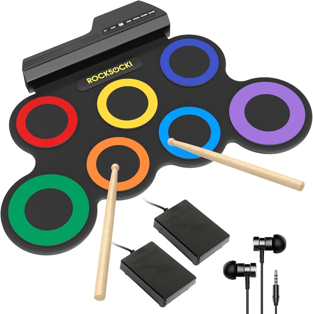 Electric Drum Set, 7-Pad Kids Electronic Drum Set with Headphone Included, Roll-up Drum Practice Pad, Great Holiday Xmas Birthday Gift for Kids (3-8 yrs old)
