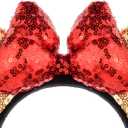 A Miaow 3D Bow Black Sequin Headband Colorful Glitter Butterfly Hair Clasp Park Supply Adults Women Photo Accessory Party Costume (Golden and Red) (Silver)