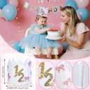 Bow Pink 1/2 Birthday Decorations,Bow Crown with High Chair Banner and Cake Plate,Half Birthday Party Decoration For Girl Baby Shower (White)