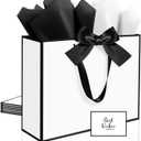 Ethhqu 3 Pack Elegant Large Gift Bags with Handles, 12.6x10x4 Inch - Set Includes Tissue Paper & Cards for Birthday, Baby Shower, Wedding, Anniversary, Mothers Day & Holiday Gifts (3Pcs White with Black Rim)