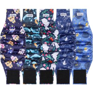 5 Pack Washable Diapers for Male Dogs, Belly Bands for Male Dogs, High Absorbing Male Dog Pee Wraps for Doggie in Incontinence or Excitable Urination and Training, L