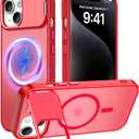 Innaght Magnetic for iPhone 15 Case with Stand,Compatible with MagSafe,Rugged,Heavy Duty,Protective case Kickstand,[Built-in Invisible Stand],Red