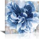 Blue Flower Wall Art,Navy Blue Floral Canvas Print Nature Scenery Wall Art for Living Room Bedroom Wall Painting Decoration Modern Artwork