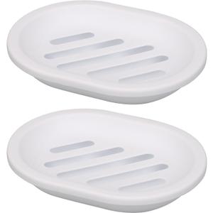 Topsky Soap Dish for Shower, 2pcs Soap Dishes Soap Savers for Bar Soap, Soap Bar Holder Shower with Drip Tray, Plastic Soap Holders with Drain for Kitchen Sink, Easy to Clean, Dry,White