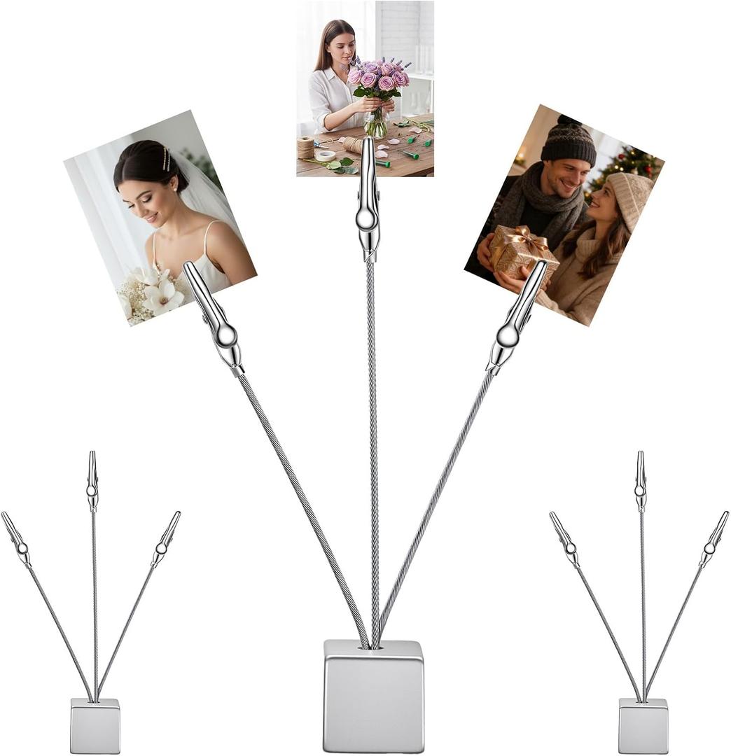 3Pack Silver Picture Tree Holder Square Base, 3-Branch Gift Card Holder, Elegant Gift Card Tree for Home, Office Decor
