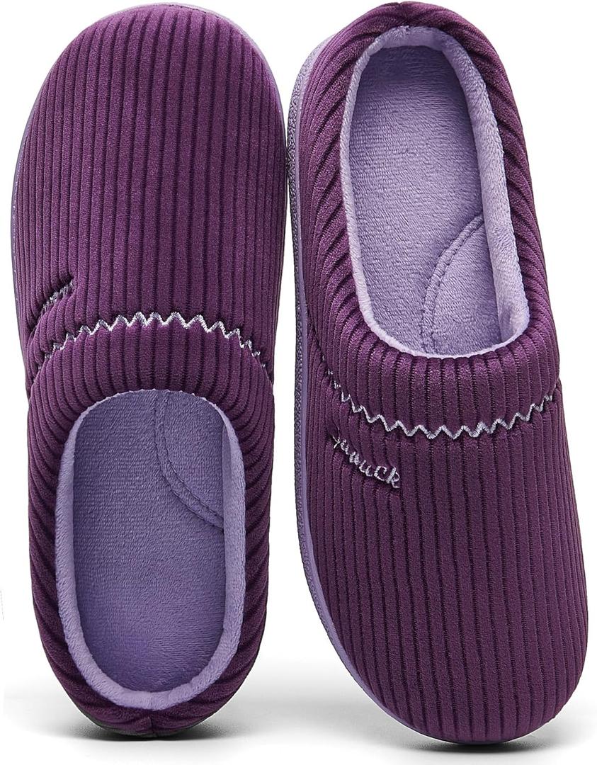 House Slippers for Women with Arch Support | Memory Foam Non-Slip, Two Tone Embroidered Soft Home Slippers, All Season Comfort (8, Purple)