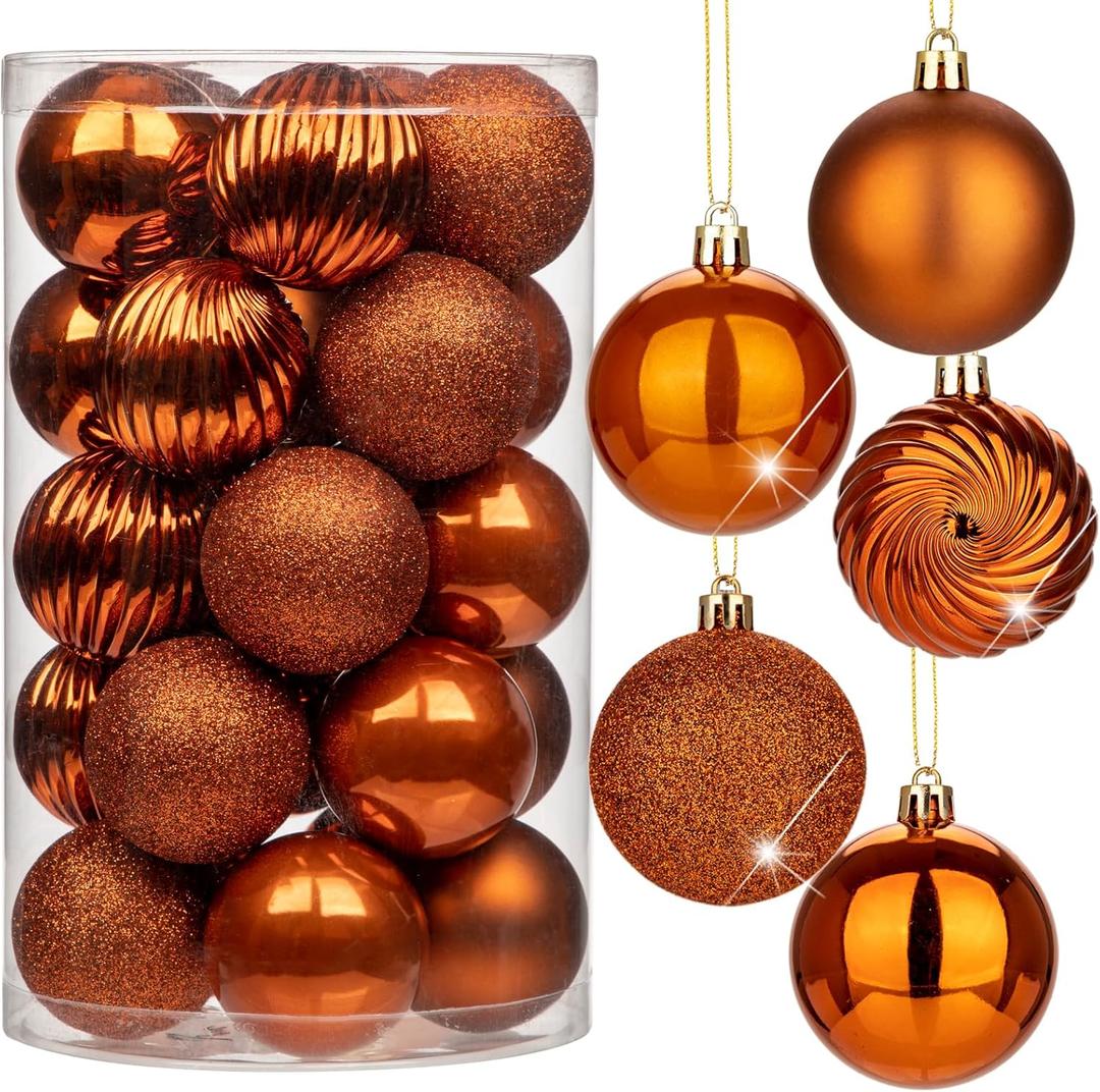 2.36" Brownish Orange Christmas Balls Ornaments 25 Pcs Shatterproof Christmas Ornaments Set Halloween Balls Ornament Brownish Orange Ornament for Xmas Tree Holiday Party