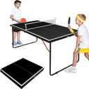 SculPong 4.5FT Ping Pong Table Foldable Table Tennis Table with Net, Paddles and Balls, MDF Multi-Use Family Game Table Assembly Free for Kid Child Teenager Adult, Small Compact Portable Black Table