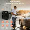 Wall Mounted PowerWasher, 100FT Retractable Hose, Foam Cannon & 5 Quick Connect Nozzles for Car, Lane, Patio Cleaning
