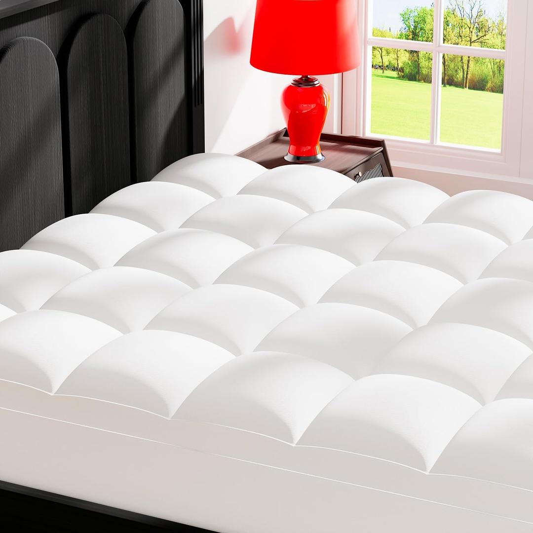 Topllen Twin Mattress Topper for Back Pain Relief, Extra Thick Pillow Top Plush Mattress Pad with Deep Pocket, Soft Pillowtop Twin Size Bed Toppers Filled Fluffy Down Alternative, White