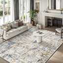 10x14 Large Rug Living Room  Washable Neutral Modern Abstract Rug for Bedroom Dining Room Home Office  Soft Thin Low Pile Non-Slip Big Carpet (Blue Brown)