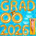Piemow 2026 Pool Graduation Decorations - 14 Pcs Glitter Inflatable Float Letters & Beach Balls, Adult Grad Party Supplies for Class of 2026 Swimming Pool Celebrations, 40 inches x 30 inches
