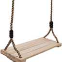 Hey! Play! Wooden Swing, Outdoor Flat Bench Seat with Adjustable Nylon Hanging Rope for Kids Playset Frame or Tree, Backyard Swinging Toy, Brown, 80-SA-062