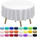 PARTY ULYJA White Plastic Tablecloths 2 Pack Disposable Table Covers 84 Inch Circle Bridal Shower Party Table covers PEVA Solid Table Cloths for BBQ Picnic Birthday Wedding Banquet Parties 6 ft Round Table Use